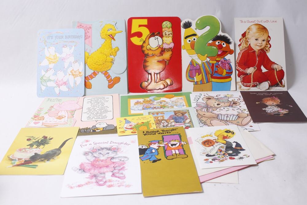 80s Used Vintage Birthday Cards Sesame Street Garfield Precious Moments ~ 26090